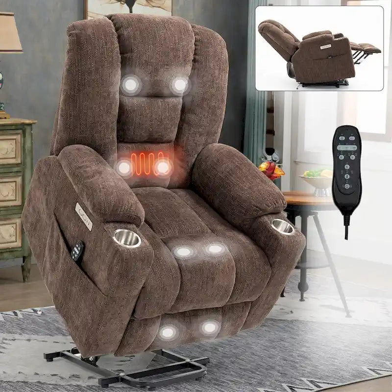 Poltrona reclinabile elettrica Brown Power Lift, monoposto, in ciniglia