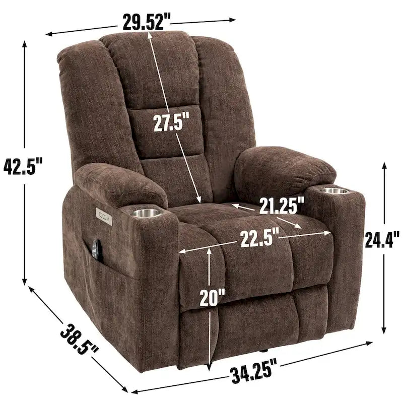 Poltrona reclinabile elettrica Brown Power Lift, monoposto, in ciniglia