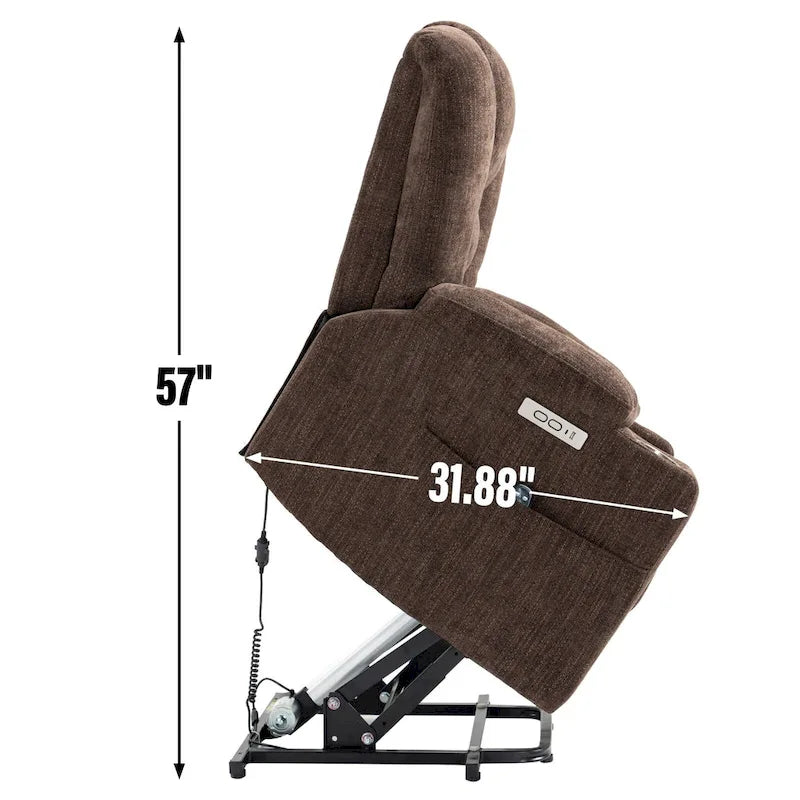 Poltrona reclinabile elettrica Brown Power Lift, monoposto, in ciniglia