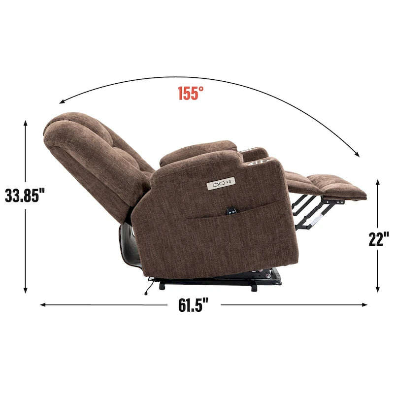 Poltrona reclinabile elettrica Brown Power Lift, monoposto, in ciniglia