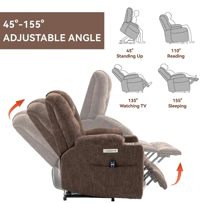 Poltrona reclinabile elettrica Brown Power Lift, monoposto, in ciniglia