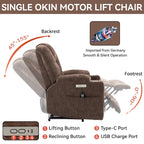 Poltrona reclinabile elettrica Brown Power Lift, monoposto, in ciniglia