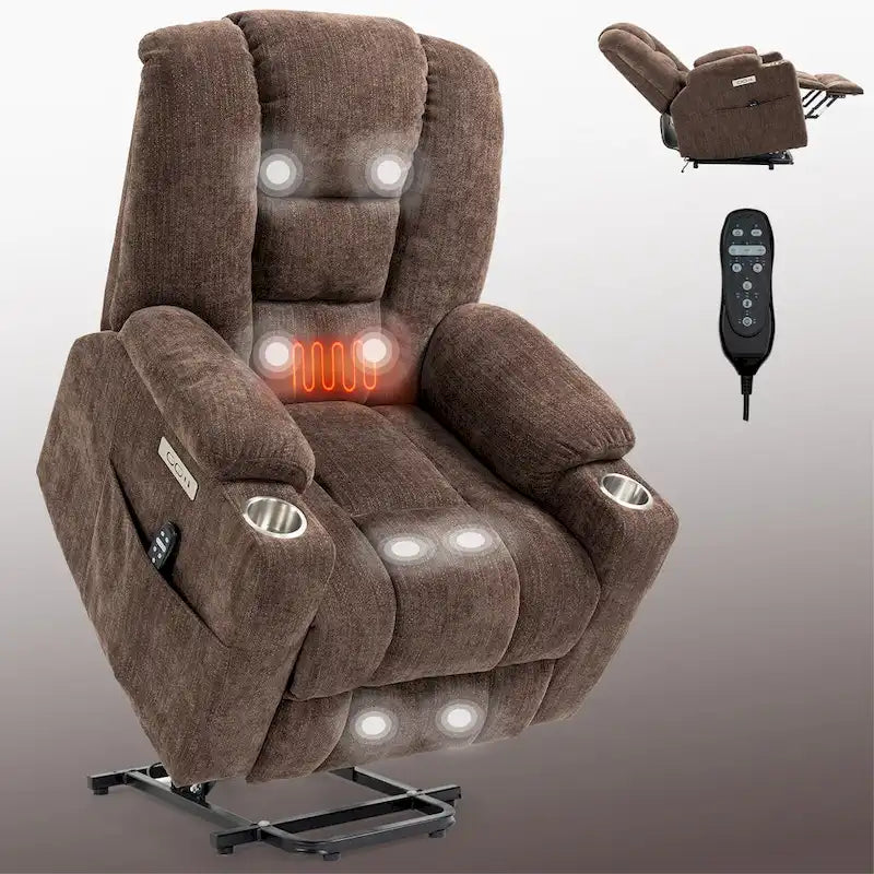 Poltrona reclinabile elettrica Brown Power Lift, monoposto, in ciniglia