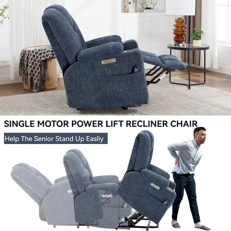 Poltrona reclinabile elettrica Brown Power Lift, monoposto, in ciniglia