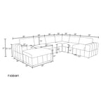 Divano angolare componibile in velluto a coste beige/verde/grigio scuro con pouf, 7 posti