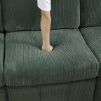 Divano angolare componibile in velluto a coste beige/verde/grigio scuro con pouf, 7 posti