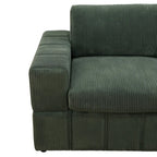 Divano angolare componibile in velluto a coste beige/verde/grigio scuro con pouf, 7 posti