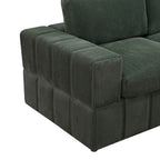 Divano angolare componibile in velluto a coste beige/verde/grigio scuro con pouf, 7 posti