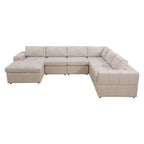 Divano angolare componibile in velluto a coste beige/verde/grigio scuro con pouf, 7 posti