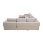 Divano angolare componibile in velluto a coste beige/verde/grigio scuro con pouf, 7 posti