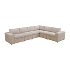 Divano angolare componibile in velluto a coste beige/verde/grigio scuro con pouf, 7 posti
