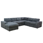 Divano angolare componibile in velluto a coste beige/verde/grigio scuro con pouf, 7 posti