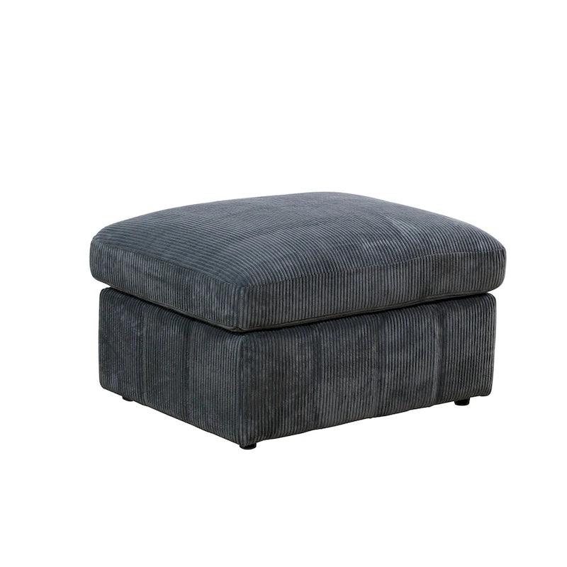Divano angolare componibile in velluto a coste beige/verde/grigio scuro con pouf, 7 posti