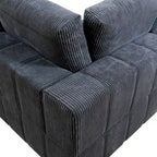 Divano angolare componibile in velluto a coste beige/verde/grigio scuro con pouf, 7 posti