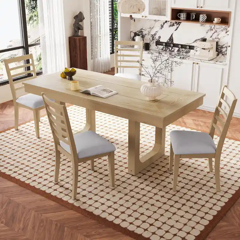 Set da pranzo allungabile in rovere naturale a 5 pezzi, stile rustico, per 4–6 persone
