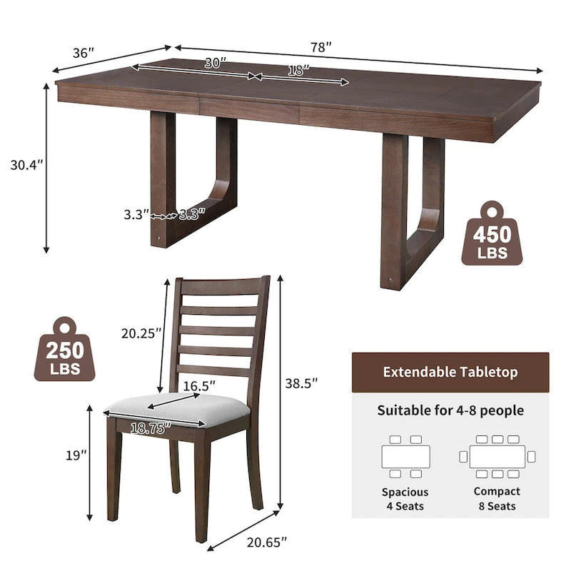 Set da pranzo allungabile in rovere naturale a 5 pezzi, stile rustico, per 4–6 persone