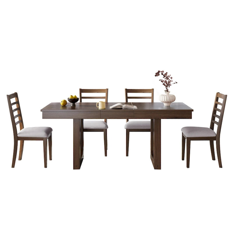 Set da pranzo allungabile in rovere naturale a 5 pezzi, stile rustico, per 4–6 persone