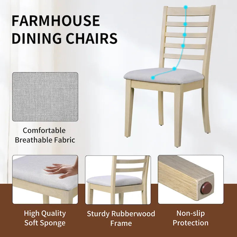 Set da pranzo allungabile in rovere naturale a 5 pezzi, stile rustico, per 4–6 persone