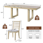Set da pranzo allungabile in rovere naturale a 5 pezzi, stile rustico, per 4–6 persone