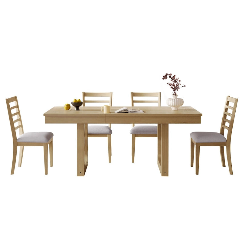 Set da pranzo allungabile in rovere naturale a 5 pezzi, stile rustico, per 4–6 persone
