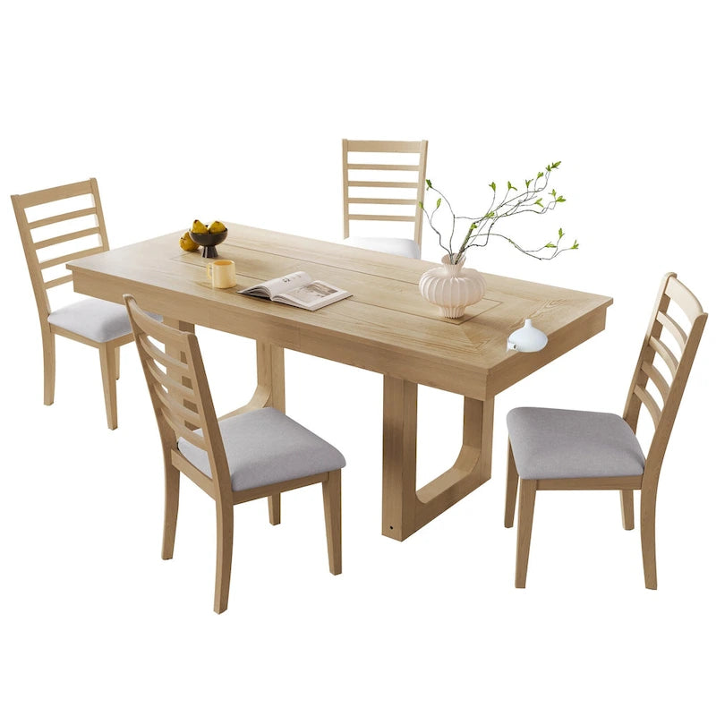 Set da pranzo allungabile in rovere naturale a 5 pezzi, stile rustico, per 4–6 persone