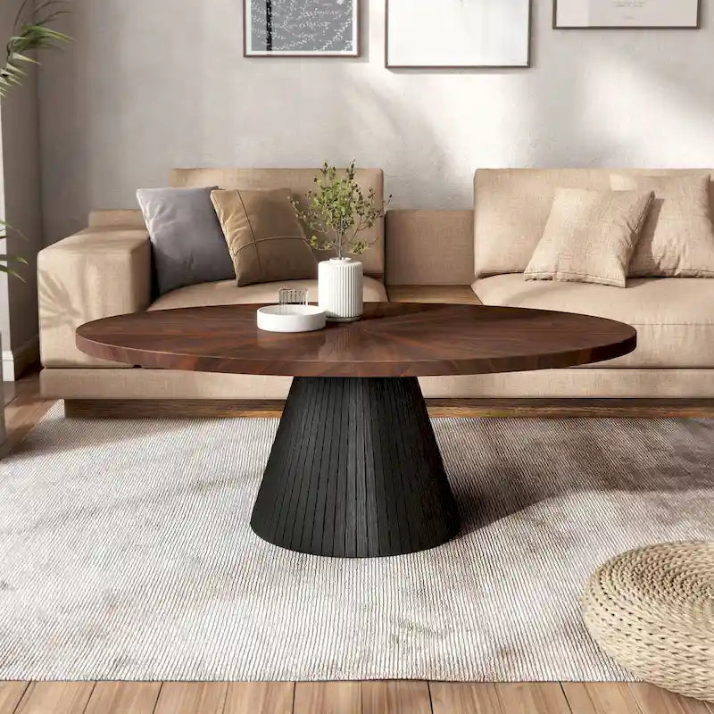 Tavolino Ovale Nero e Marrone, Stile Moderno