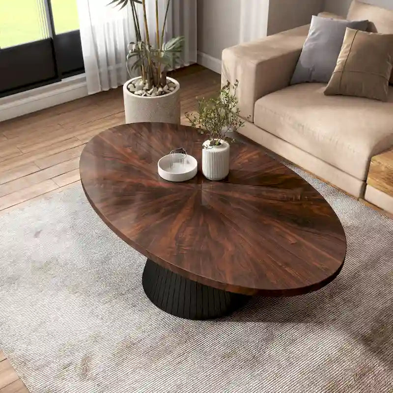 Tavolino Ovale Nero e Marrone, Stile Moderno