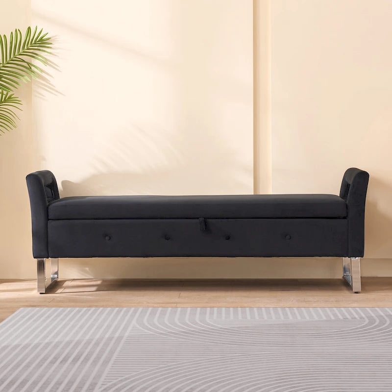 Panca contenitore in velluto navy/nero/verde/beige con braccioli – Seduta singola