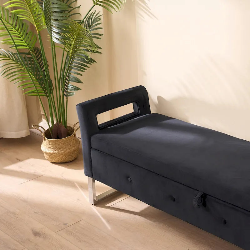 Panca contenitore in velluto navy/nero/verde/beige con braccioli – Seduta singola