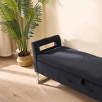 Panca contenitore in velluto navy/nero/verde/beige con braccioli – Seduta singola
