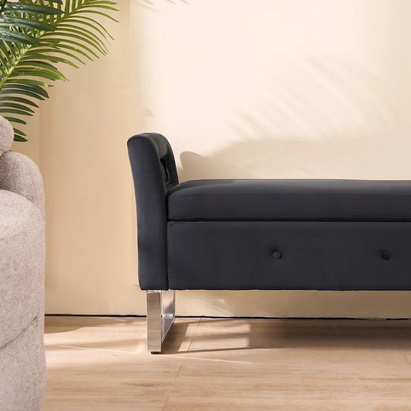 Panca contenitore in velluto navy/nero/verde/beige con braccioli – Seduta singola