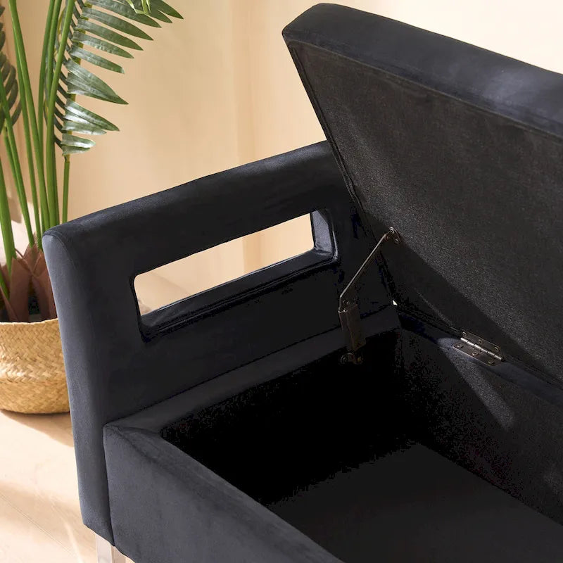 Panca contenitore in velluto navy/nero/verde/beige con braccioli – Seduta singola