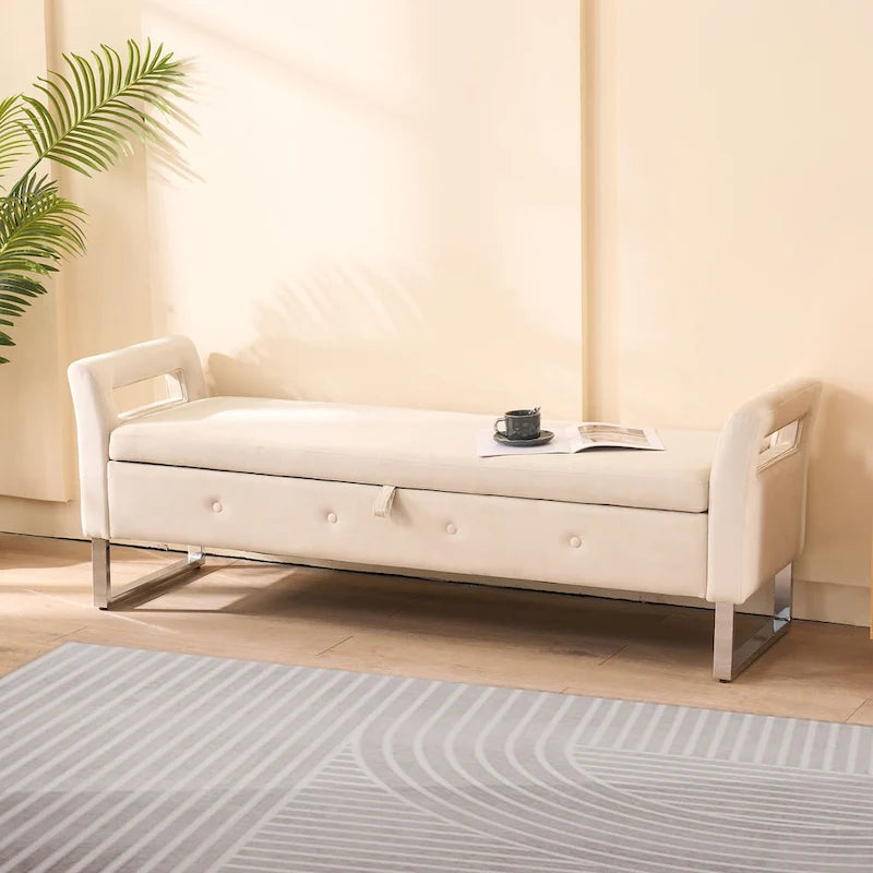 Panca contenitore in velluto navy/nero/verde/beige con braccioli – Seduta singola