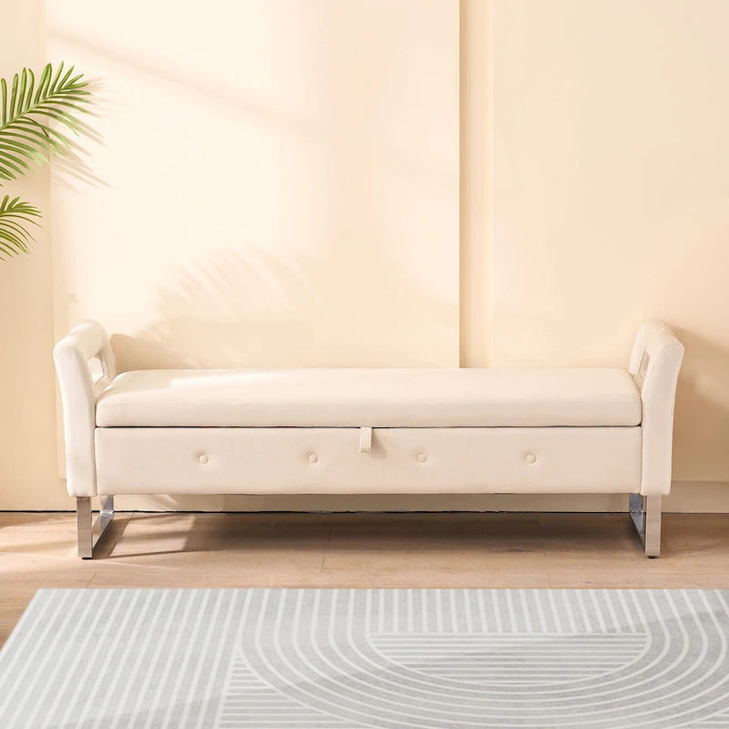 Panca contenitore in velluto navy/nero/verde/beige con braccioli – Seduta singola