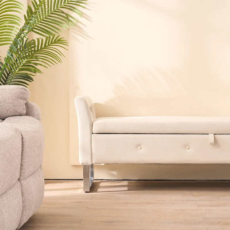 Panca contenitore in velluto navy/nero/verde/beige con braccioli – Seduta singola