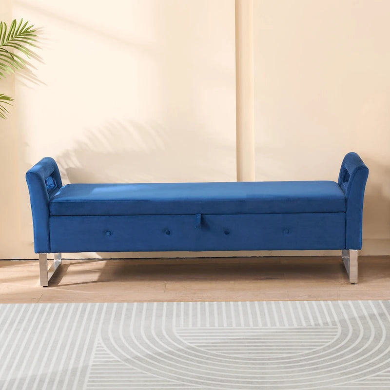Panca contenitore in velluto navy/nero/verde/beige con braccioli – Seduta singola