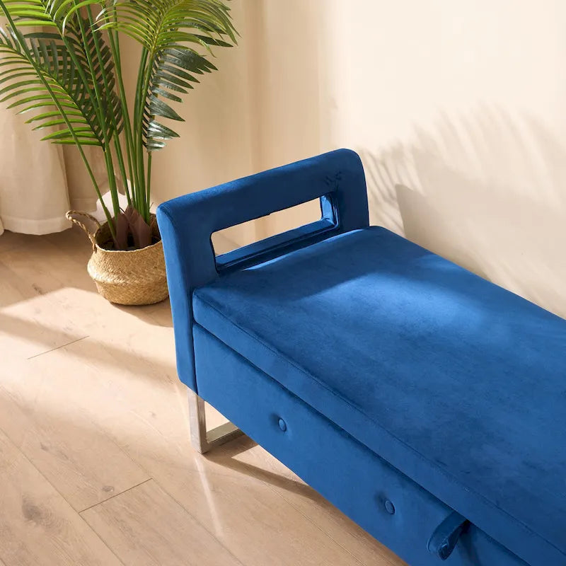 Panca contenitore in velluto navy/nero/verde/beige con braccioli – Seduta singola