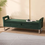 Panca contenitore in velluto navy/nero/verde/beige con braccioli – Seduta singola