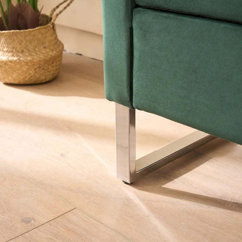 Panca contenitore in velluto navy/nero/verde/beige con braccioli – Seduta singola