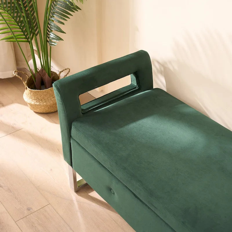 Panca contenitore in velluto navy/nero/verde/beige con braccioli – Seduta singola