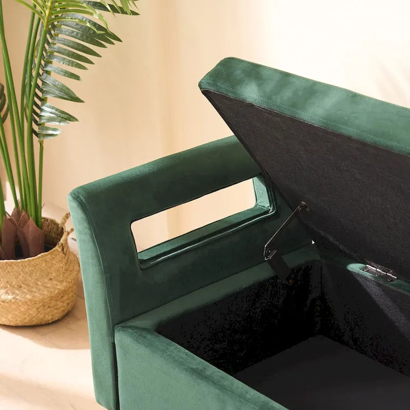 Panca contenitore in velluto navy/nero/verde/beige con braccioli – Seduta singola