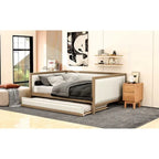 Divano Letto in Lino Beige con Letto Estraibile Singolo, Struttura in Legno, per 1-2 Persone