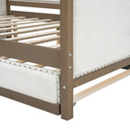 Divano Letto in Lino Beige con Letto Estraibile Singolo, Struttura in Legno, per 1-2 Persone