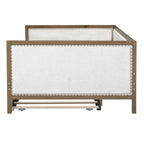 Divano Letto in Lino Beige con Letto Estraibile Singolo, Struttura in Legno, per 1-2 Persone