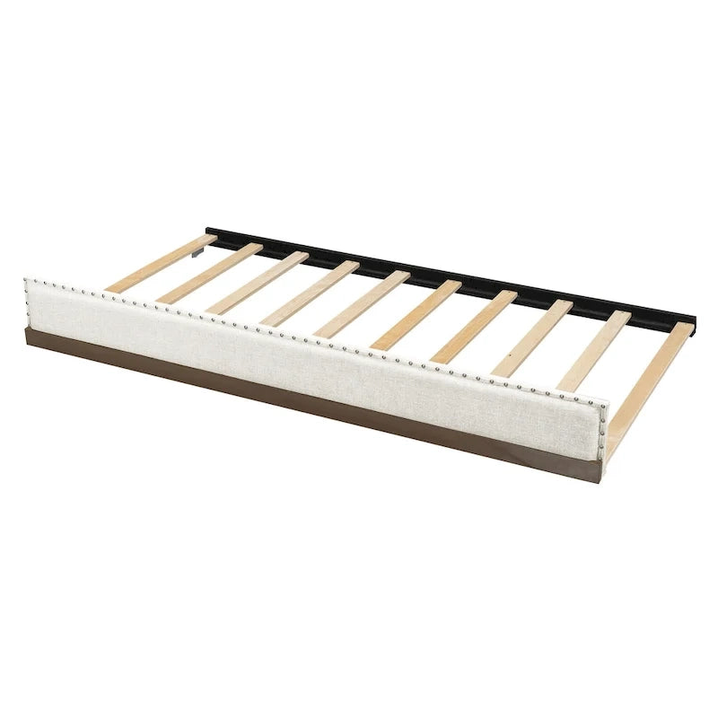 Divano Letto in Lino Beige con Letto Estraibile Singolo, Struttura in Legno, per 1-2 Persone