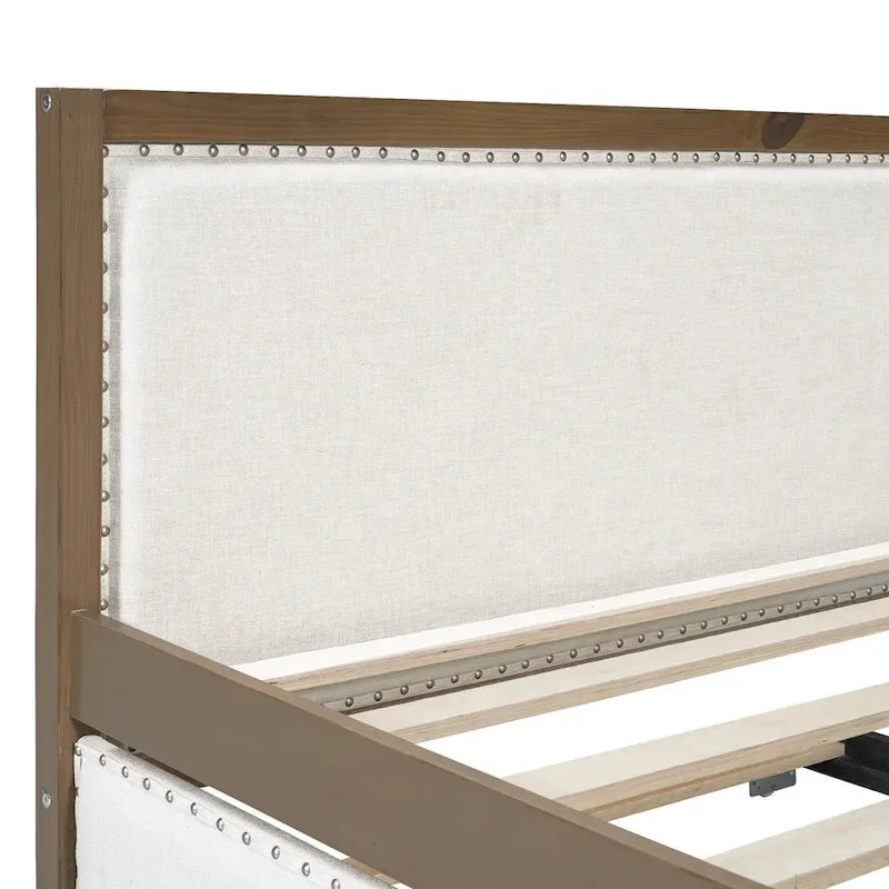 Divano Letto in Lino Beige con Letto Estraibile Singolo, Struttura in Legno, per 1-2 Persone