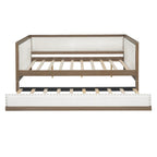 Divano Letto in Lino Beige con Letto Estraibile Singolo, Struttura in Legno, per 1-2 Persone