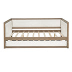 Divano Letto in Lino Beige con Letto Estraibile Singolo, Struttura in Legno, per 1-2 Persone