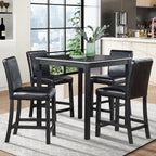 Set da pranzo altezza bancone, nero/beige, quadrato, 5 pezzi (4 posti)