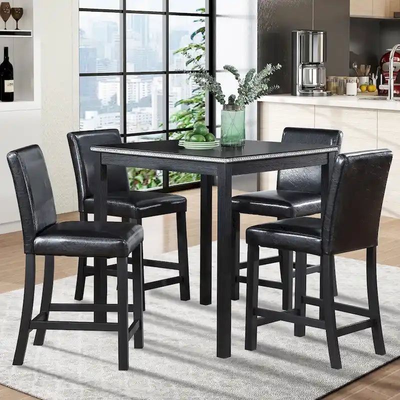 Set da pranzo altezza bancone, nero/beige, quadrato, 5 pezzi (4 posti)